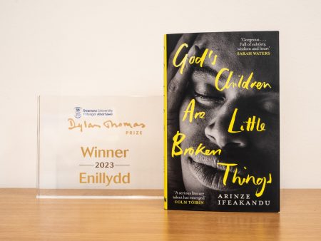 book next to Dylan Thomas trophy