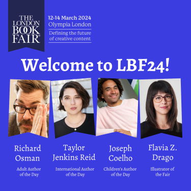 London Book Fair banner on blue background