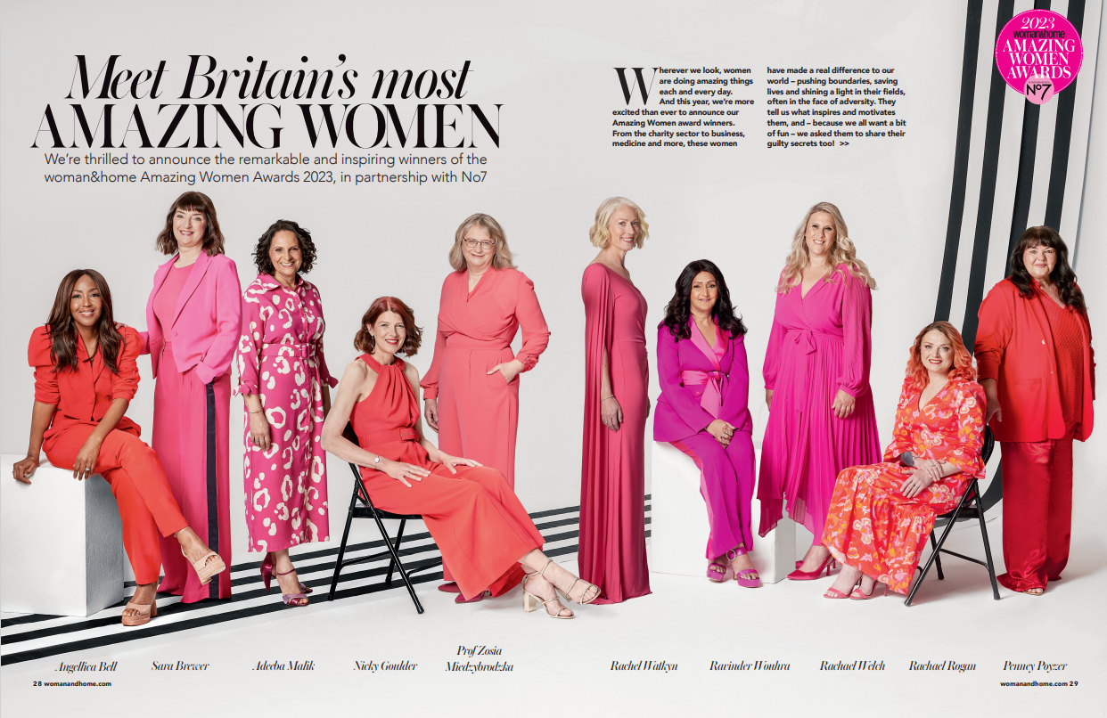 women in pink and red outfits in magazine